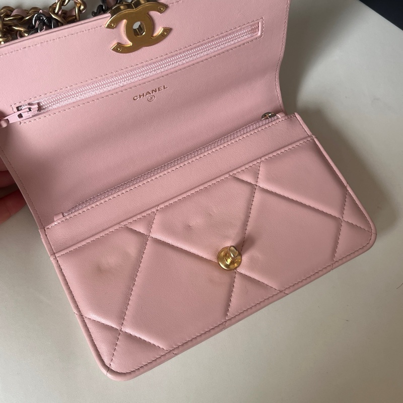 99新 Chanel/香奈兒 23S櫻花粉19bag woc鏈條包羊皮 23芯片-7