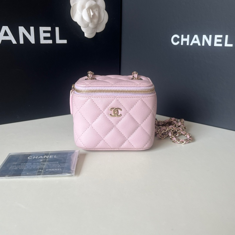 98新 Chanel/香奈兒 21S櫻花粉荔枝牛小盒子 31開 卡標齊全-0