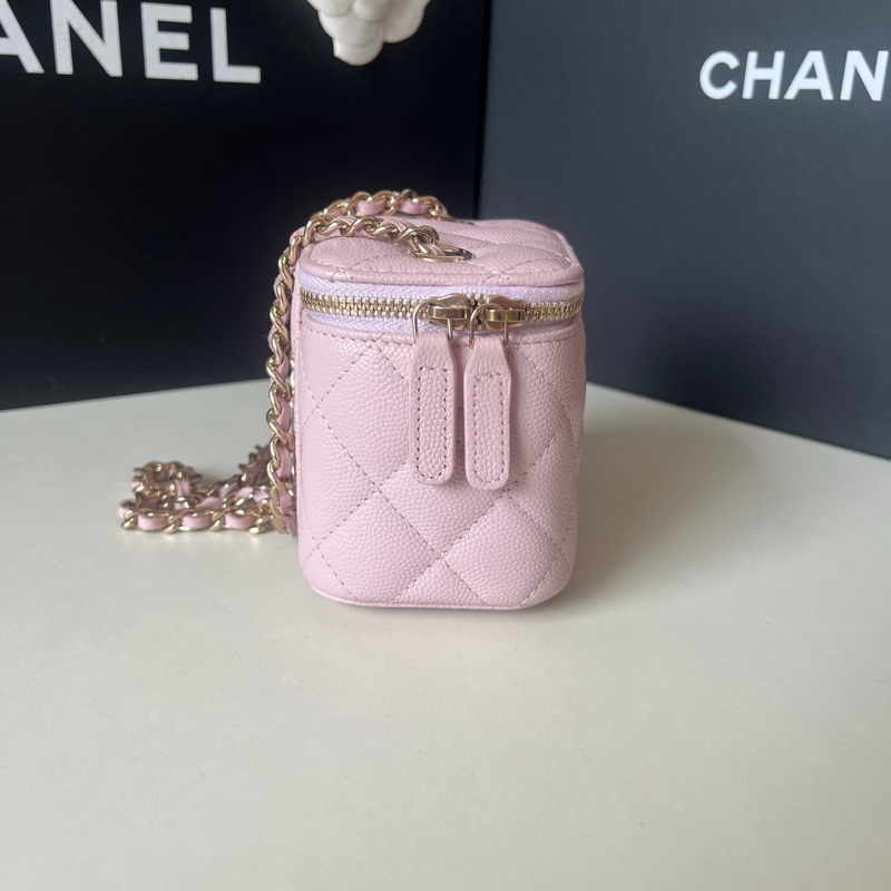 98新 Chanel/香奈兒 21S櫻花粉荔枝牛小盒子 31開 卡標齊全-3