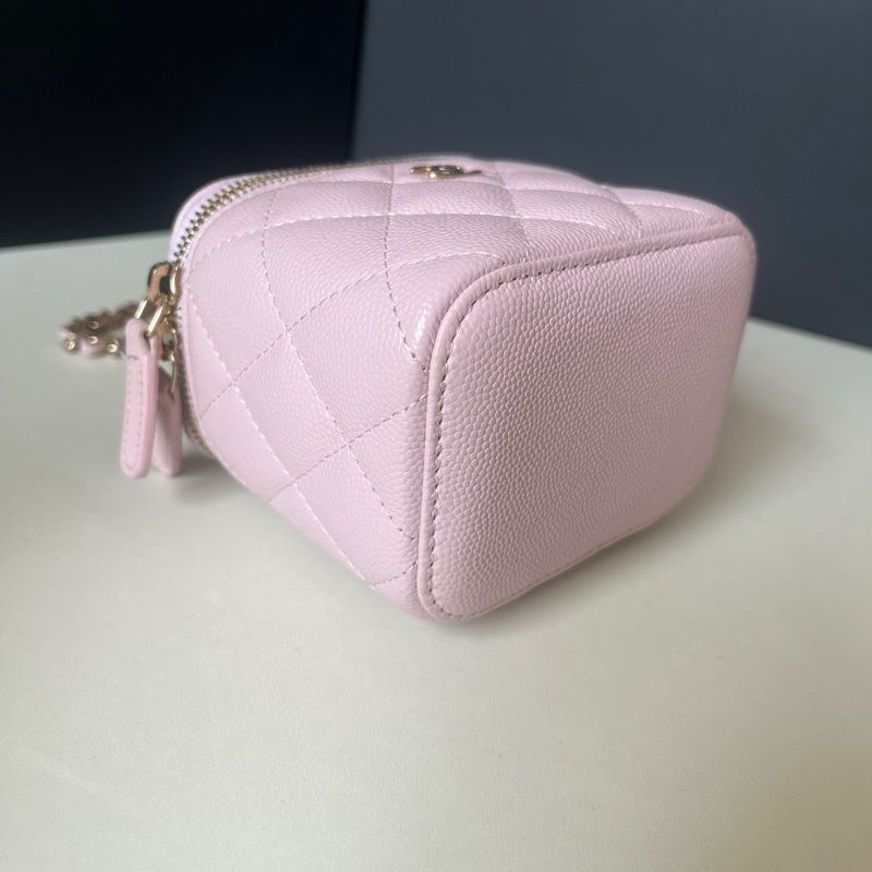 98新 Chanel/香奈兒 21S櫻花粉荔枝牛小盒子 31開 卡標齊全-5