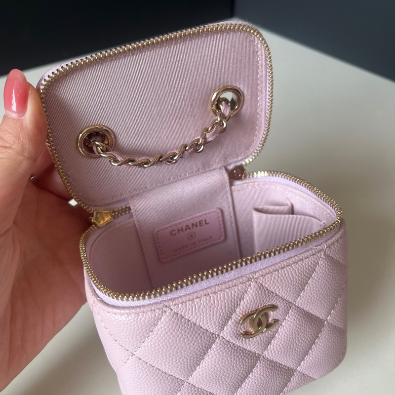 98新 Chanel/香奈兒 21S櫻花粉荔枝牛小盒子 31開 卡標齊全-7
