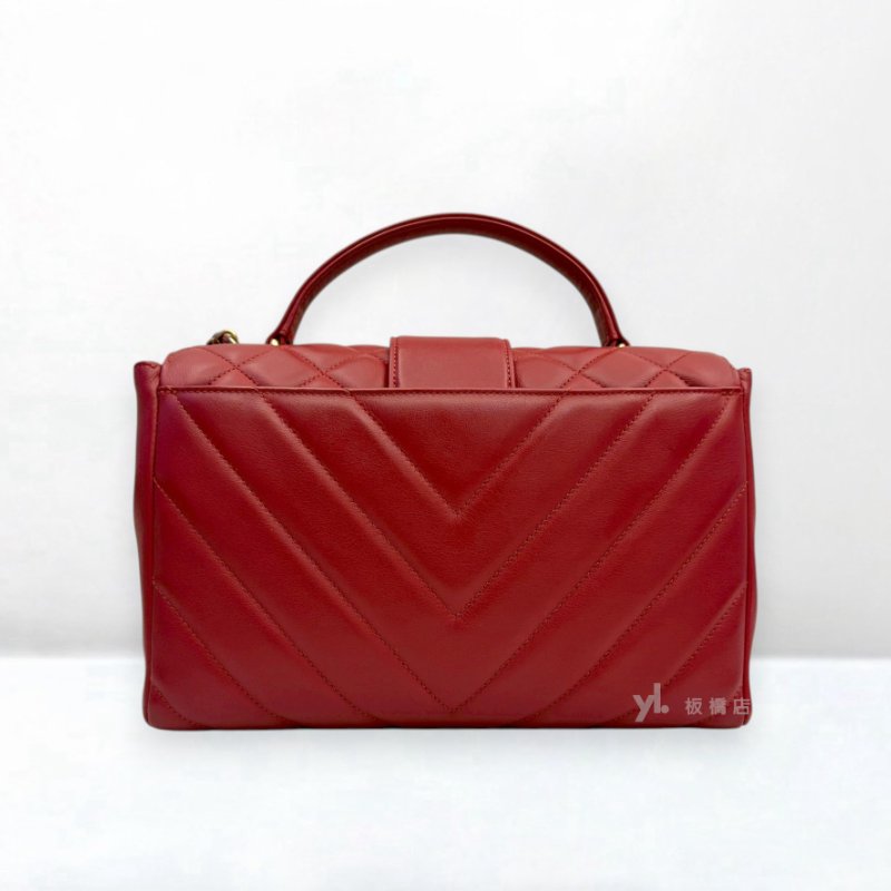 s5550-Chanel 紅色小牛皮菱格拚V紋下蓋手提包AS0711-3