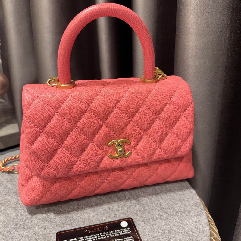 Chanel coco handle 24cm 粉色 荔枝牛皮 95新-13