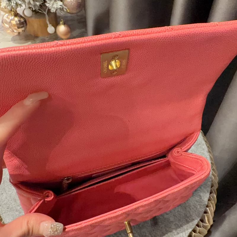 Chanel coco handle 24cm 粉色 荔枝牛皮 95新-14
