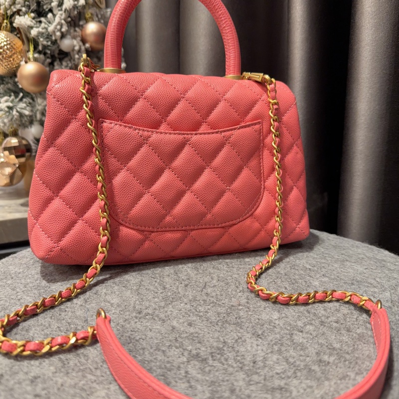 Chanel coco handle 24cm 粉色 荔枝牛皮 95新-15