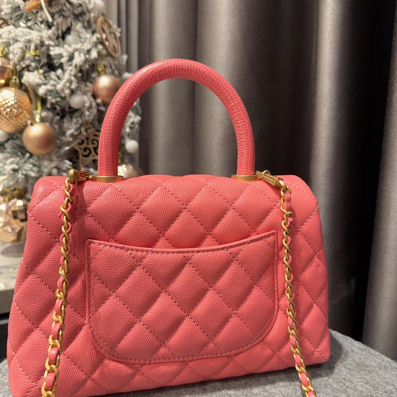 Chanel coco handle 24cm 粉色 荔枝牛皮 95新-16