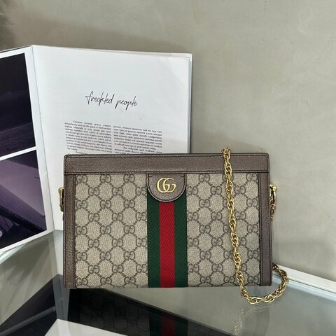 GUCCI Ophidia紅綠織帶夾子包- 中號烏木