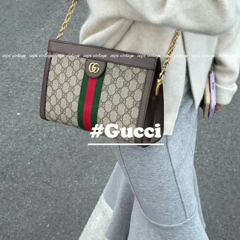 GUCCI Ophidia紅綠織帶夾子包- 中號烏木-1