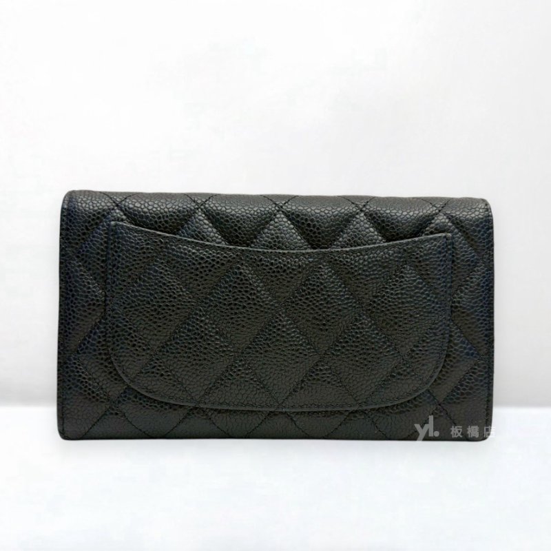 S5544-CHANEL Coco黑荔枝皮金釦三折對開長夾A31506-2