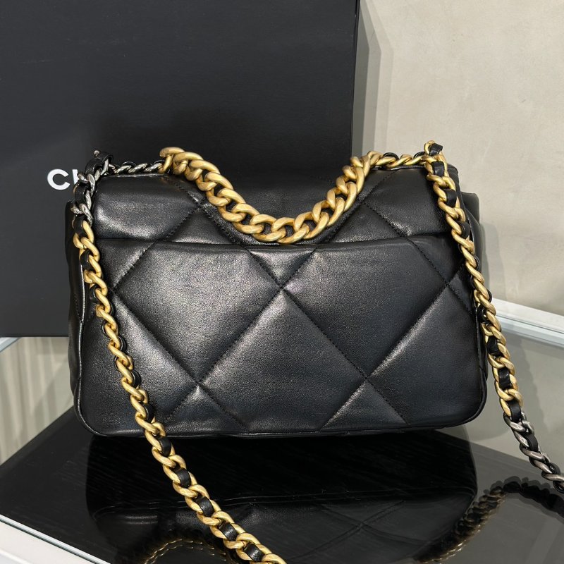 CHANEL 19 Bag 菱格紋羊皮手提肩背包 26 - 黑金-4
