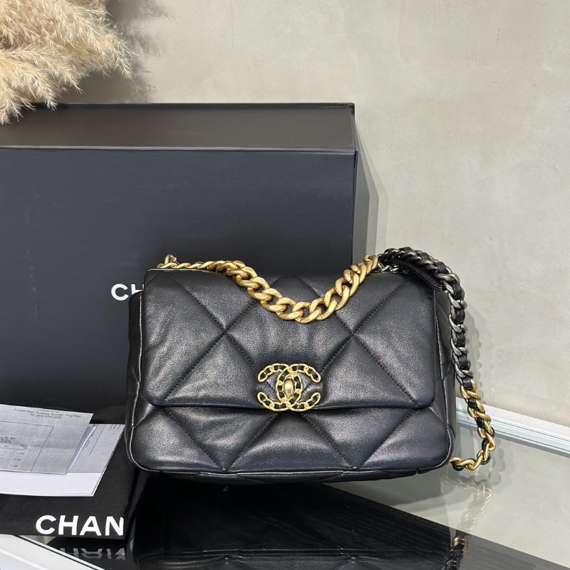 CHANEL 19 Bag 菱格紋羊皮手提肩背包 26 - 黑金-8