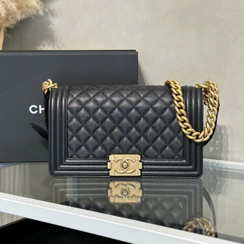 CHANEL Boy25 粒面牛皮口蓋包 - 黑金