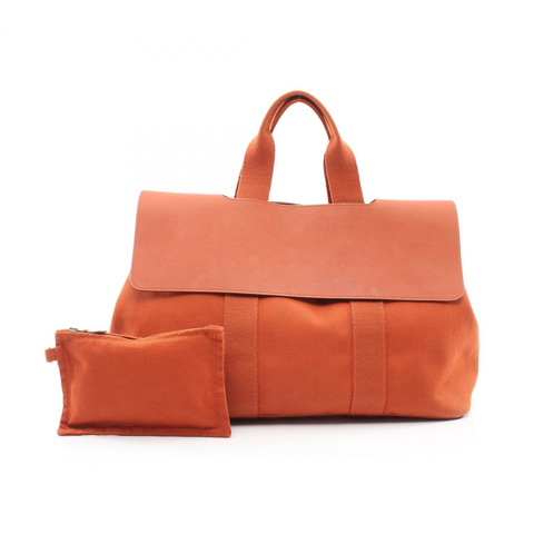 HERMES Valparaiso 中型手提包 Toile V 形帆布皮革 Potiron 二手 SHW