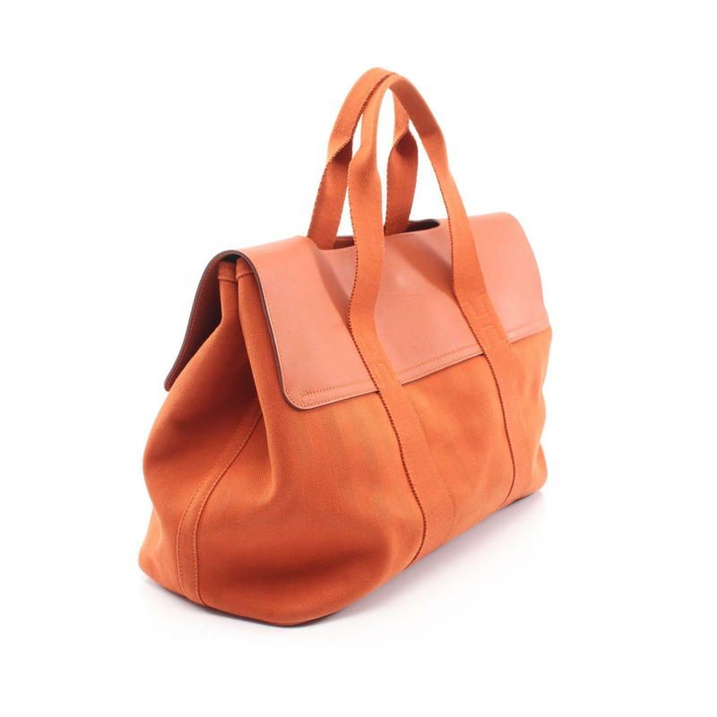 HERMES Valparaiso 中型手提包 Toile V 形帆布皮革 Potiron 二手 SHW-1