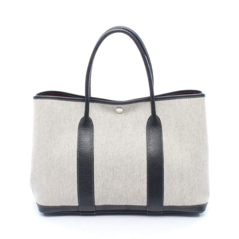 愛馬仕 Garden Party PM Borduck Ribbon Tote Bag Toile H 皮革 Toile H 灰色黑色二手女款-0