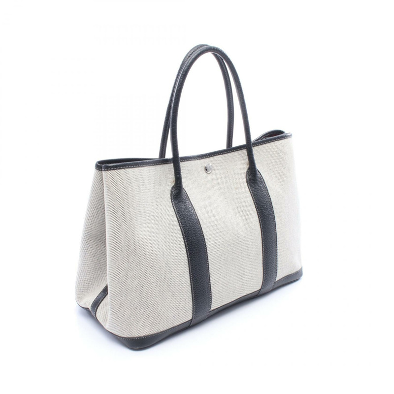愛馬仕 Garden Party PM Borduck Ribbon Tote Bag Toile H 皮革 Toile H 灰色黑色二手女款-1