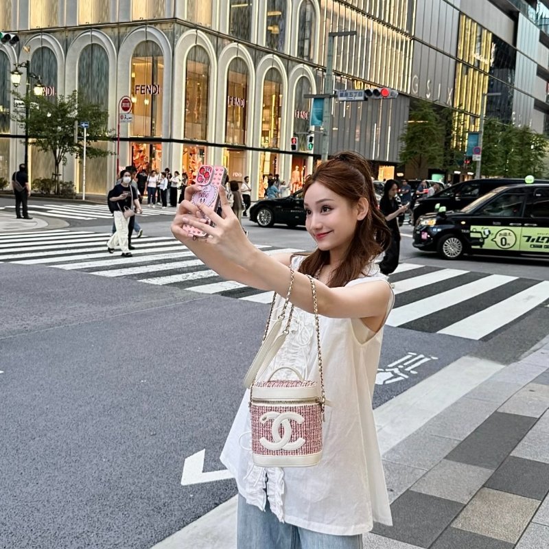 CHANEL 粉色毛呢拼色編織 金扣 手提肩背斜背水桶包 16*14 98新配件塵袋-0