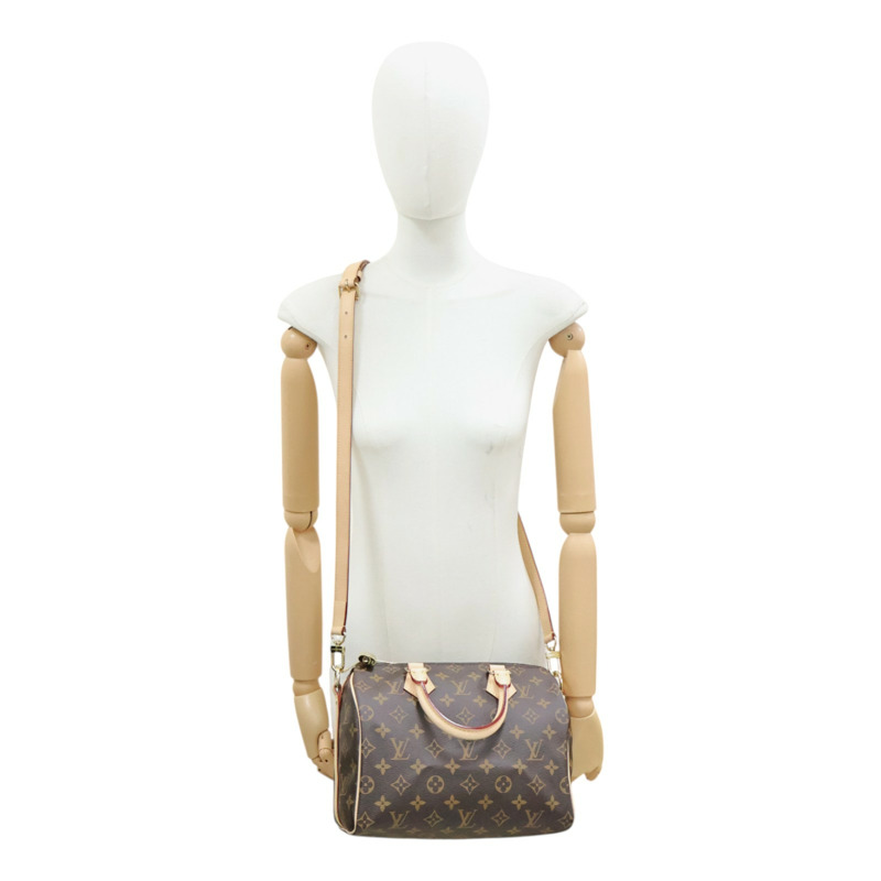 棕色 原花帆布 Speedy Bandouliere 25 兩用包【LOUIS VUITTON LV 路易威登】 M46977-9