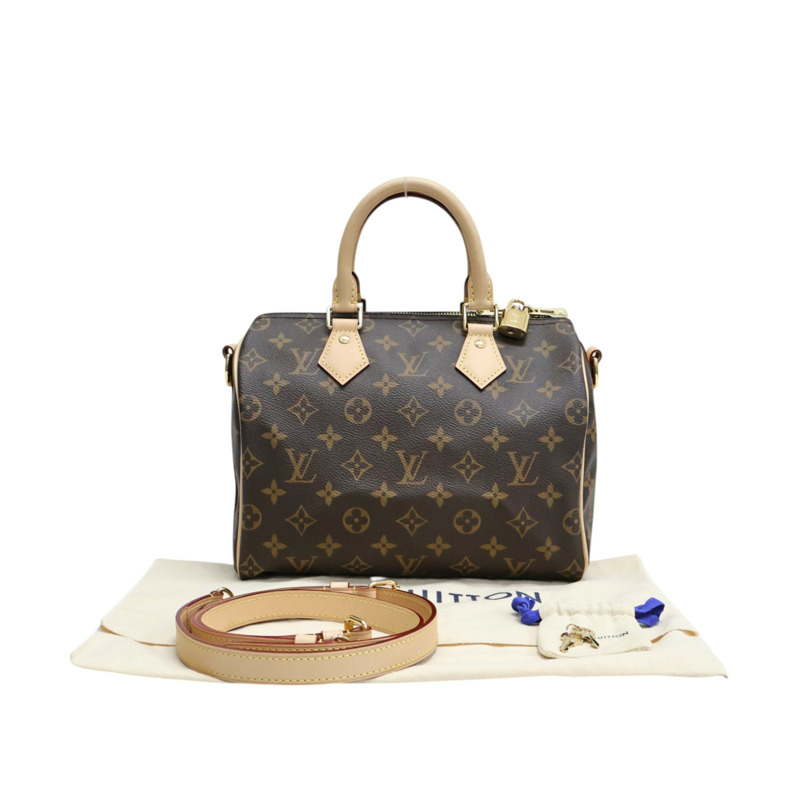 棕色 原花帆布 Speedy Bandouliere 25 兩用包【LOUIS VUITTON LV 路易威登】 M46977-10