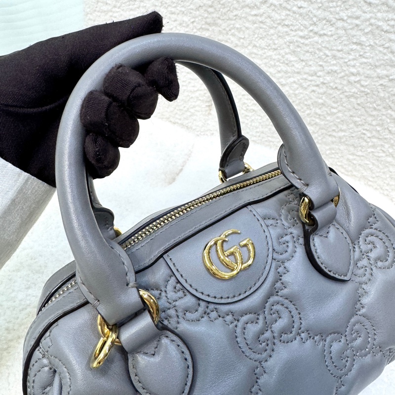 古馳GUCCI灰色Matelassé大壓紋牛皮mini Speedy手提斜背波士頓包 絕美高級感🩶-20
