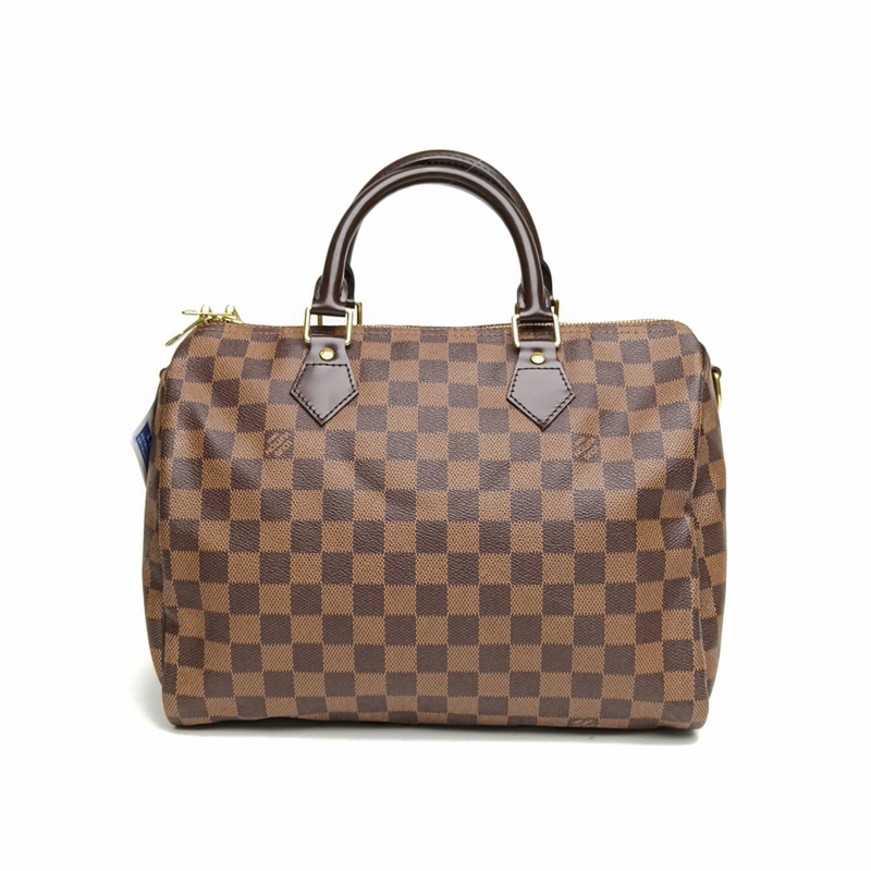 LOUIS VUITTON Speedy30配肩帶棕色棋盤格PVC肩背包2012-2