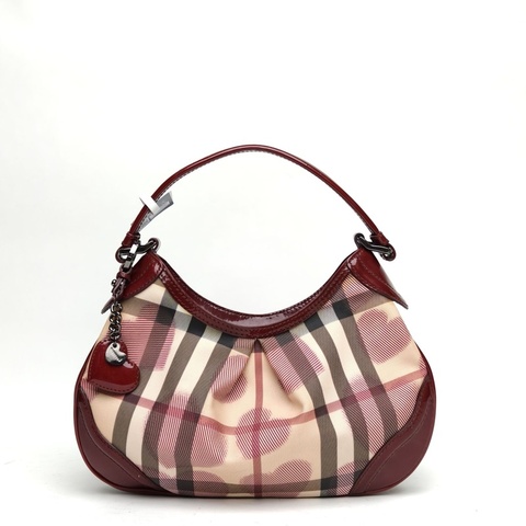 Burberry 紅色帆布格紋腋下包