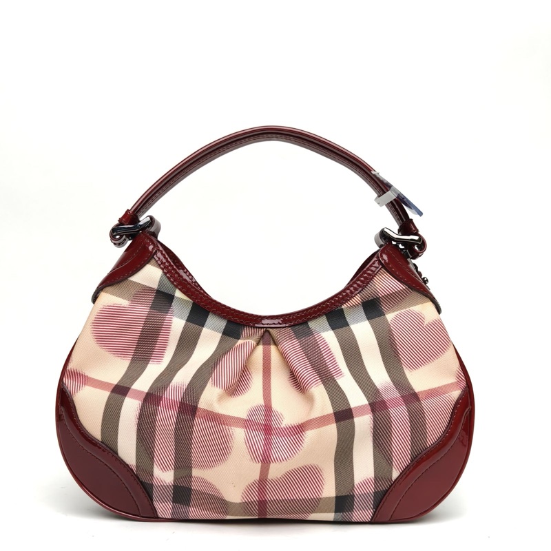 Burberry 紅色帆布格紋腋下包-2