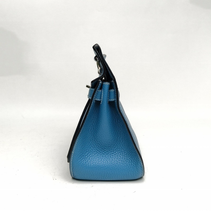 HERMES 吉普賽28牛仔藍TC皮框R銀扣肩背包-1