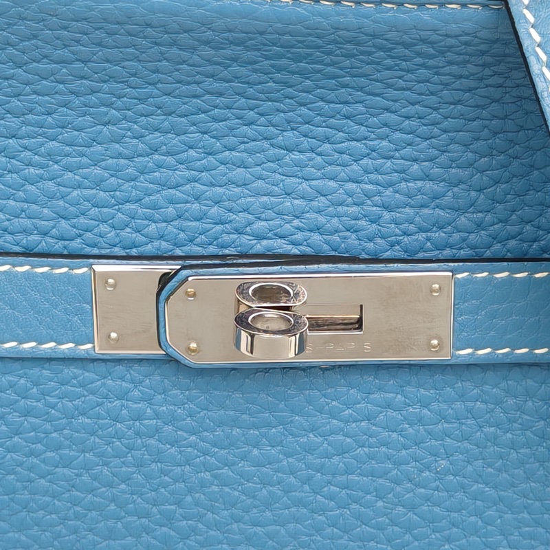 HERMES 吉普賽28牛仔藍TC皮框R銀扣肩背包-4