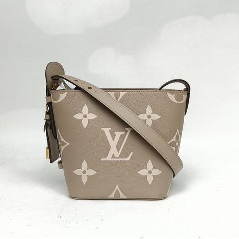 LOUIS VUITTON ALLINBB老花壓紋灰色牛皮金扣晶片肩背包