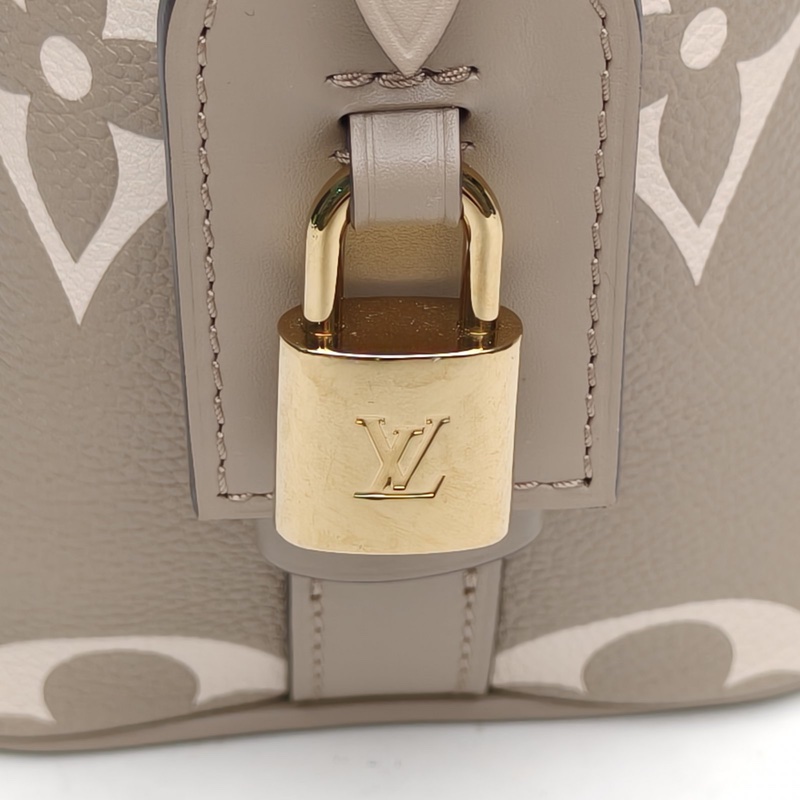 LOUIS VUITTON ALLINBB老花壓紋灰色牛皮金扣晶片肩背包-4