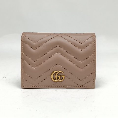 GUCCI 豆沙粉牛皮GGmarmont短款錢包