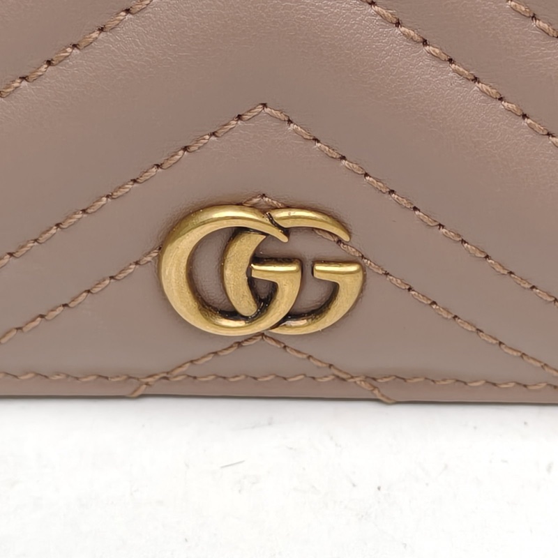 GUCCI 豆沙粉牛皮GGmarmont短款錢包-4