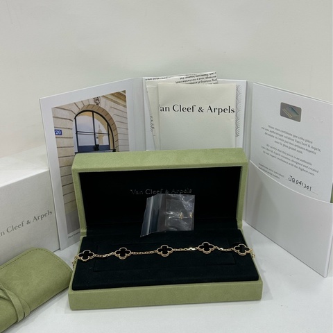 #VCA / Van Cleef & Arpels#梵克雅寶 Alhambra Vintage幸運四葉 #黑五花 #18K金縟瑪瑙手鏈 26年全套保卡