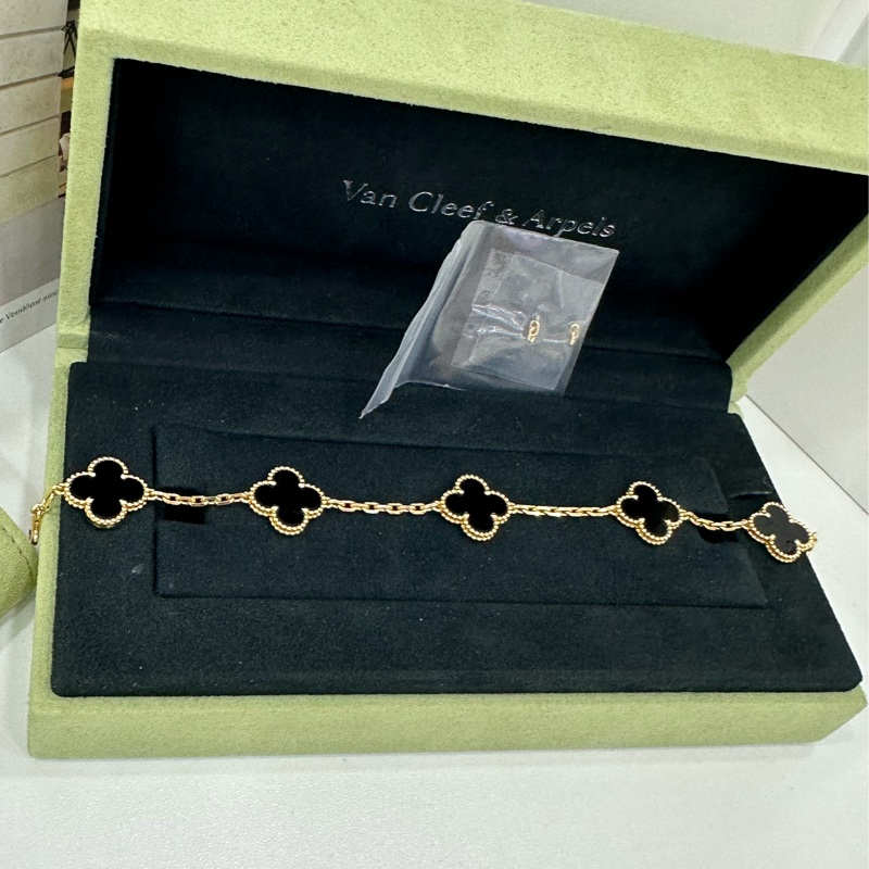 #VCA / Van Cleef & Arpels#梵克雅寶 Alhambra Vintage幸運四葉 #黑五花 #18K金縟瑪瑙手鏈 26年全套保卡-1