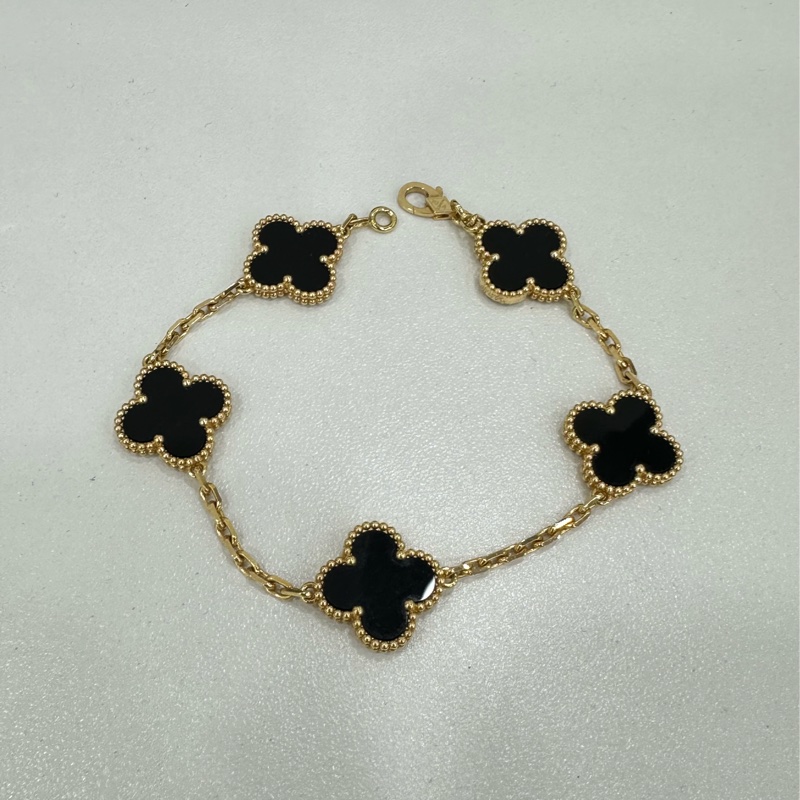#VCA / Van Cleef & Arpels#梵克雅寶 Alhambra Vintage幸運四葉 #黑五花 #18K金縟瑪瑙手鏈 26年全套保卡-2