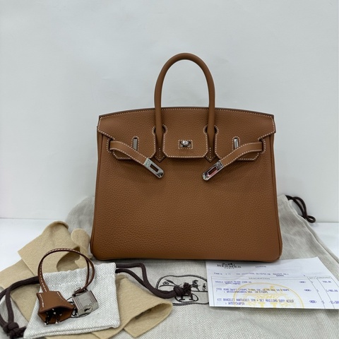 Hermes 愛馬仕 Birkin25金棕銀togo皮 K刻 原購證