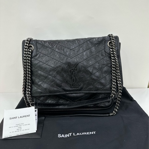 YSL/Saint laurent 黑銀NIKI小號鏈條包 18年 油蠟材質 18年編碼