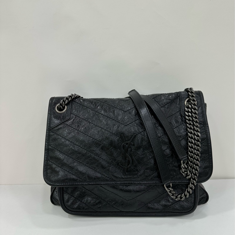 YSL/Saint laurent 黑銀NIKI小號鏈條包 18年 油蠟材質 18年編碼-1