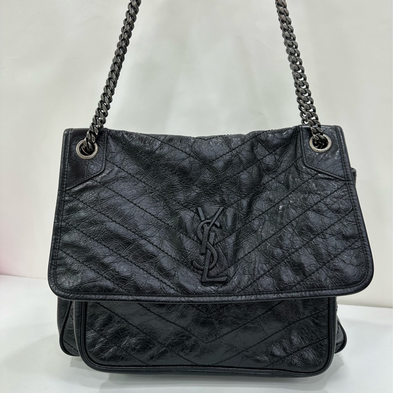 YSL/Saint laurent 黑銀NIKI小號鏈條包 18年 油蠟材質 18年編碼-5