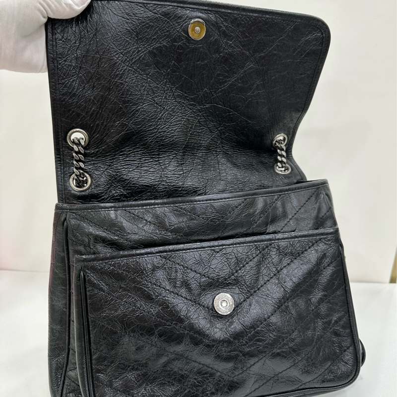 YSL/Saint laurent 黑銀NIKI小號鏈條包 18年 油蠟材質 18年編碼-6