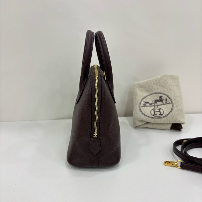 愛馬仕 minibolide保齡球包 馬鞍紅內拼覆盆子色ec皮 Z刻-2