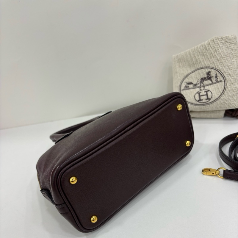 愛馬仕 minibolide保齡球包 馬鞍紅內拼覆盆子色ec皮 Z刻-4