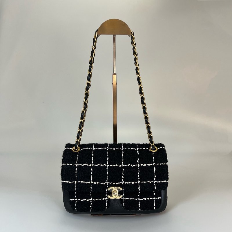 CHANEL CF季節款毛呢格紋側肩包 AS4459/晶片款-0