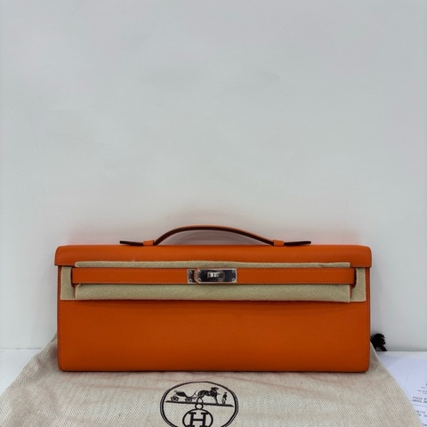Hermes 愛馬仕 Kelly Cut 橘色銀扣 A刻 copy購證