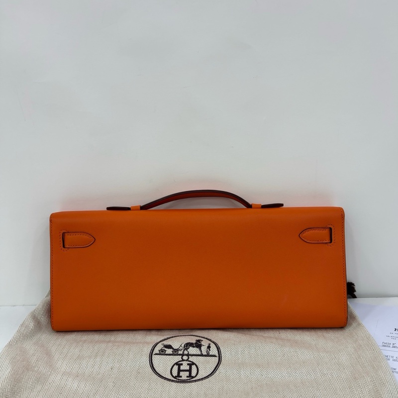 Hermes 愛馬仕 Kelly Cut 橘色銀扣 A刻 copy購證-1