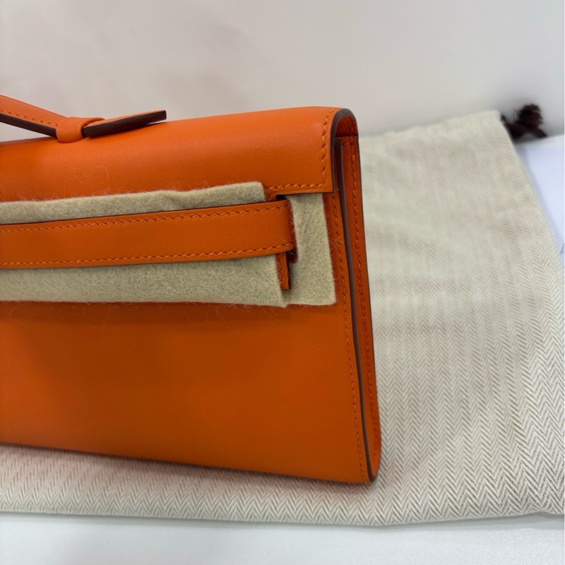 Hermes 愛馬仕 Kelly Cut 橘色銀扣 A刻 copy購證-2