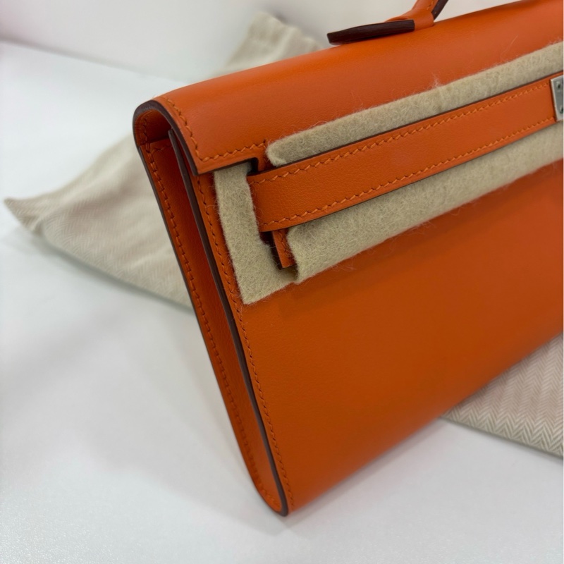 Hermes 愛馬仕 Kelly Cut 橘色銀扣 A刻 copy購證-3