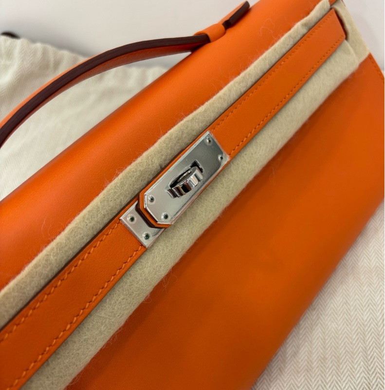 Hermes 愛馬仕 Kelly Cut 橘色銀扣 A刻 copy購證-4