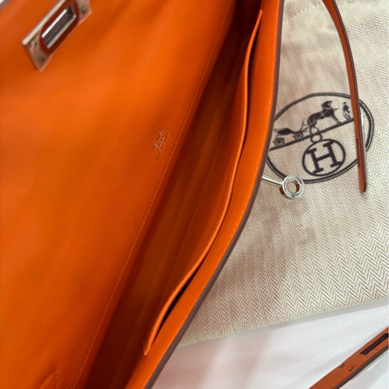 Hermes 愛馬仕 Kelly Cut 橘色銀扣 A刻 copy購證-7